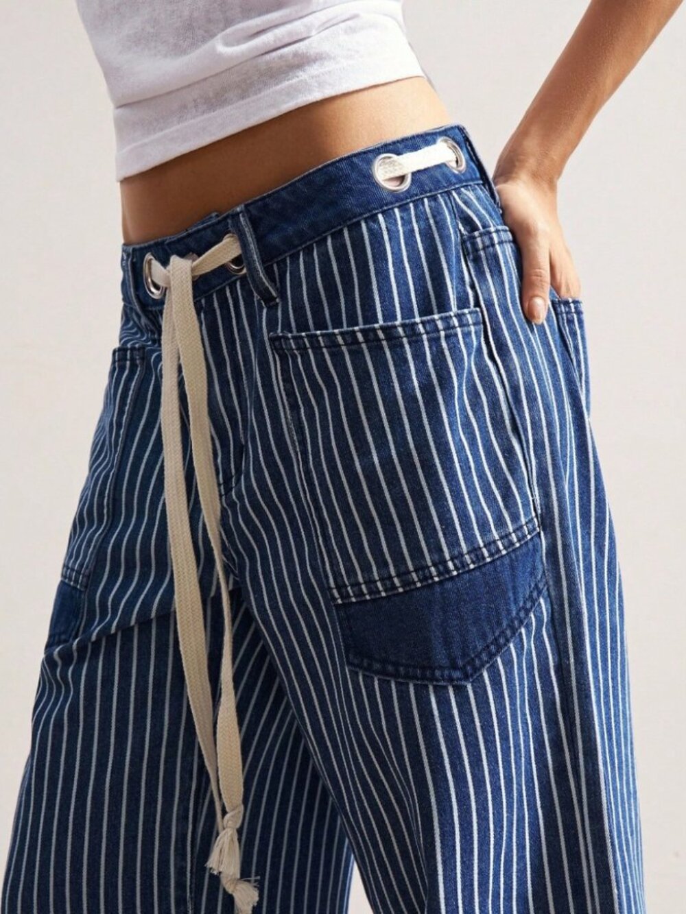 Dark Wash Stripe Cargo Denim Pants - Picture 1 of 8